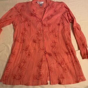 Susan Graver Coral Floral Button Down Shirt